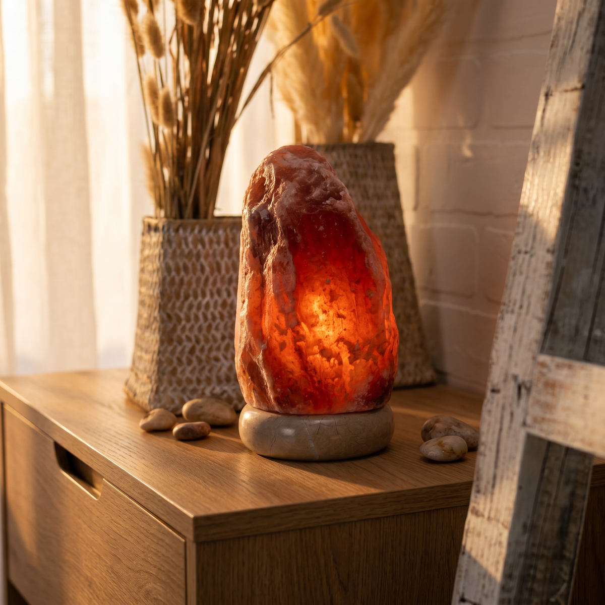Natural Dark Red Salt Lamp (6-8 lb) (2.5-3 KG) (7-8") w/ Tavera Base