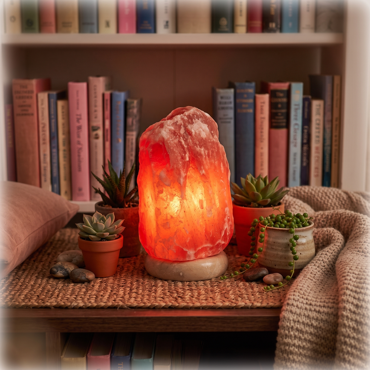 Natural Dark Red Salt Lamp (3-5 lb) (1.5-2.25 KG) (6-7") w/ Tavera Base