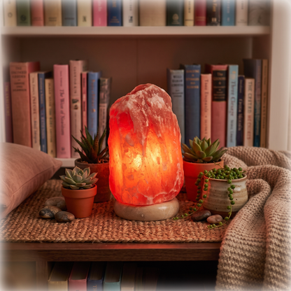 Natural Dark Red Salt Lamp (3-5 lb) (1.5-2.25 KG) (6-7") w/ Tavera Base