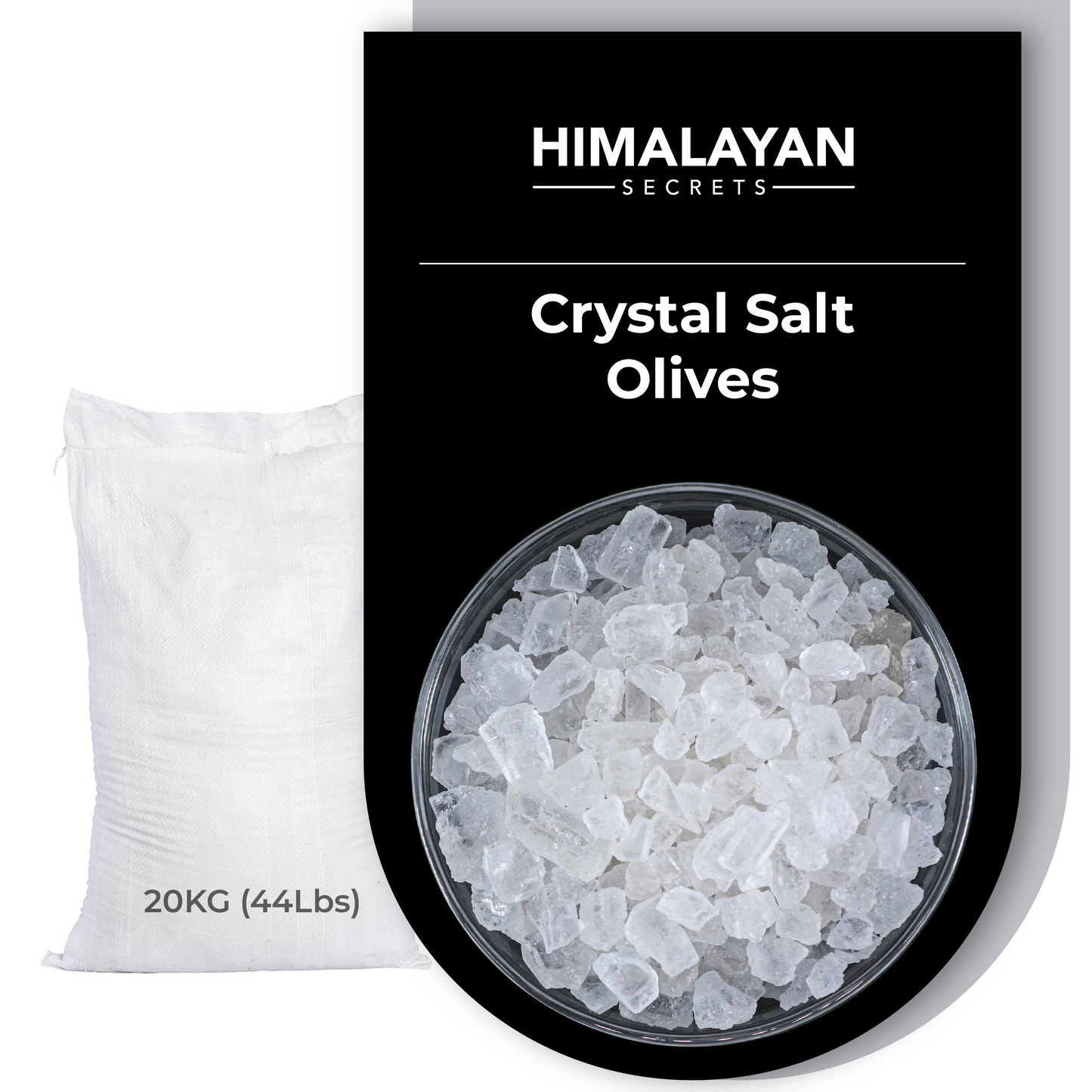 Himalayan White CRYSTAL Salt Olive Size (6.7-12.7mm) 44 LB Sack