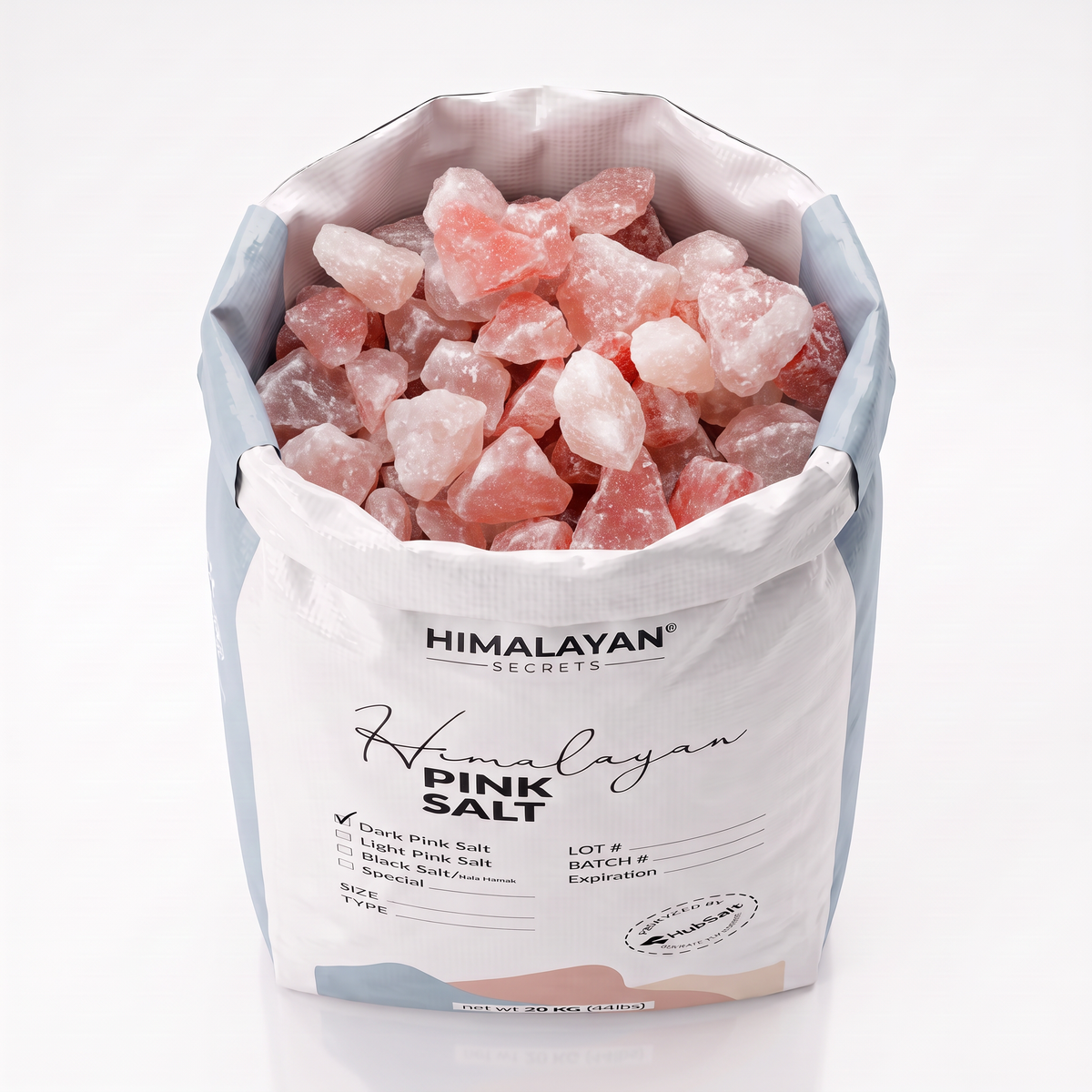 Himalayan Light Pink Salt Date Size (6.7-25mm) 44 LB Sack