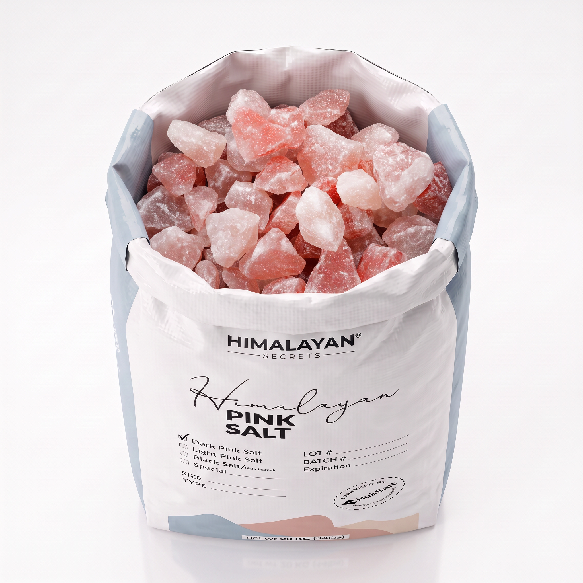 Himalayan Light Pink Salt Date Size (6.7-25mm) 44 LB Sack
