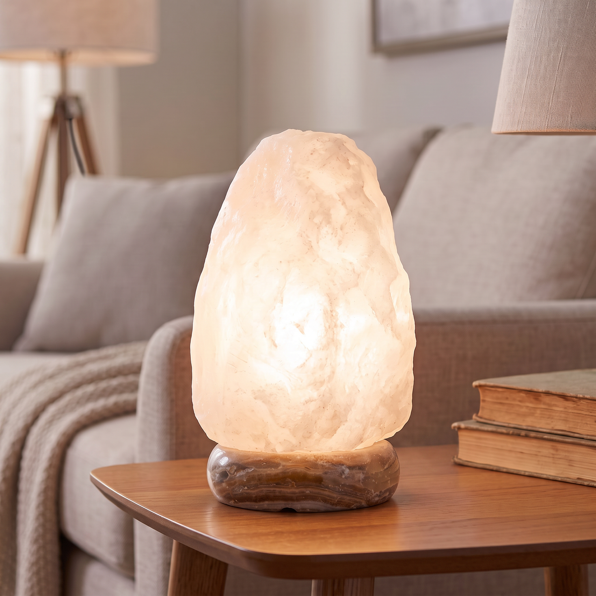 Natural White Salt Lamp (9-11 lb) (4-5 KG) (8-9") w/ Onyx Base