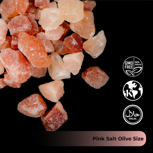 Himalayan Dark Pink Salt Olive Size (6.7-12.7mm) 44 LB Sack
