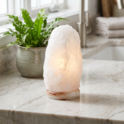 Natural White Salt Lamp (18-22 lb) (8-10 KG) (11-12") w/ Onyx Base