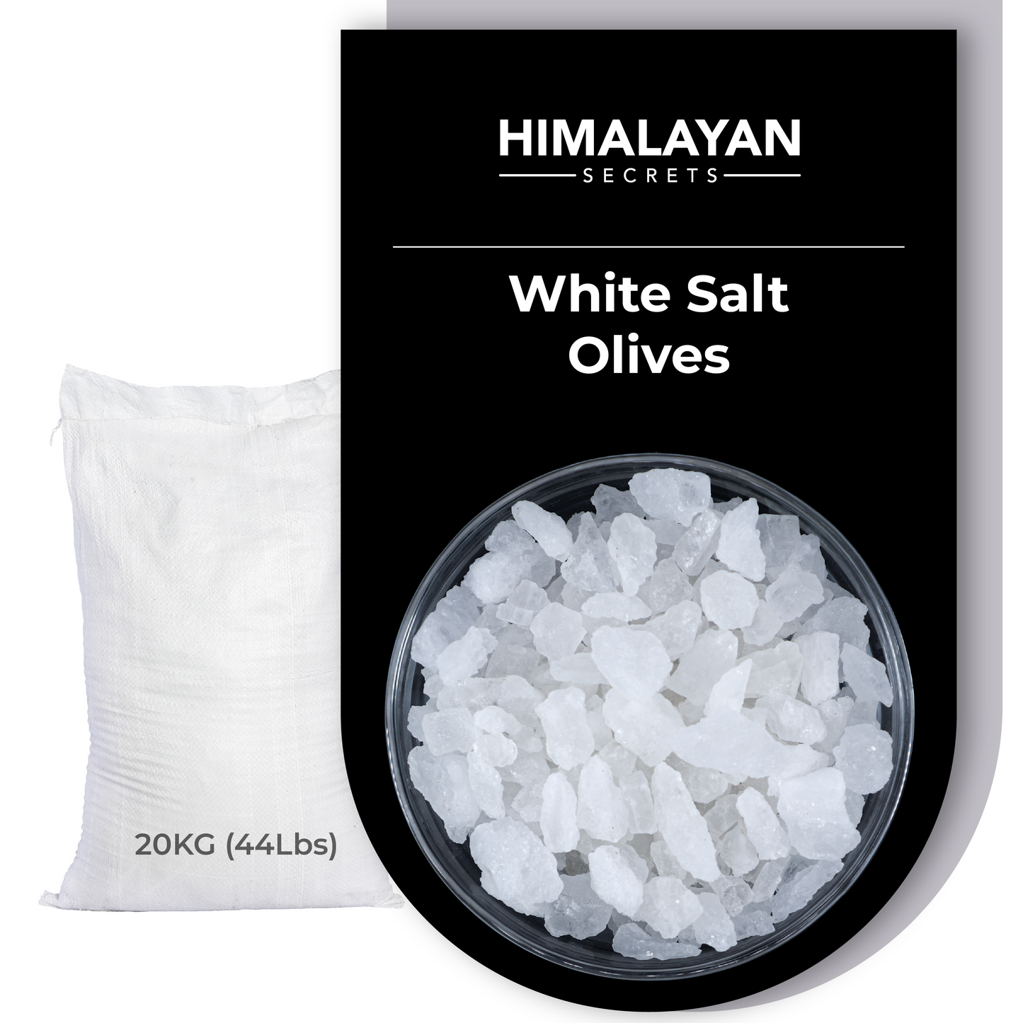 Himalayan White Salt Olive Size (6.7-12.7mm) 44 LB Sack