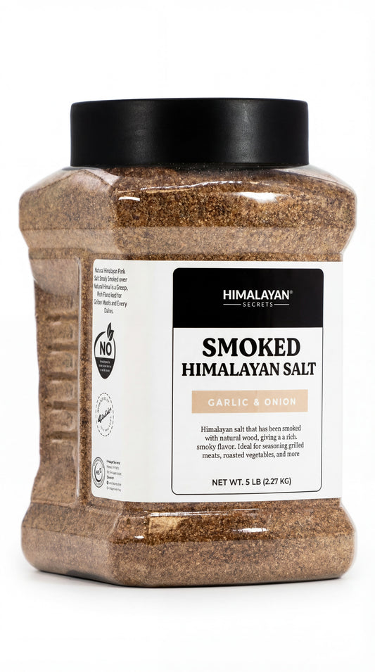 Himalayan Smoked Pink Salt Fine Grain- Garlic & Onion - 5LB Jar