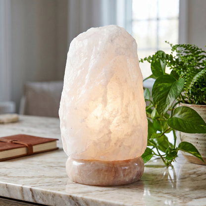 Natural White Salt Lamp (6-8 lb) (2.5-3 KG) (7-8") w/ Onyx Base