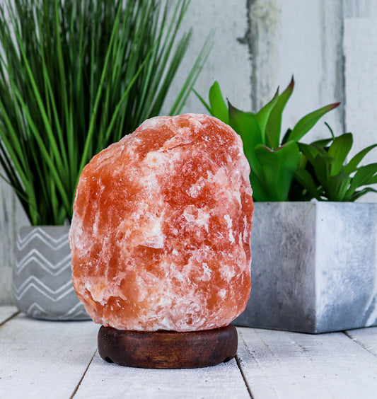 Natural Pink Salt Lamp (6-8 lb) (2.5-3.5 KG) (7-8") w/ Wood Base