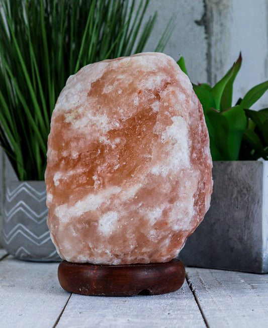 Natural Pink Salt Lamp (9-11 lb) (4-5 KG) (8-9") w/ Wood Base