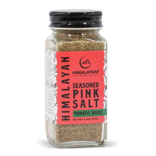 4.4 oz French Glass Himalayan Seasoned Pink Salt Shaker - Tomato Basil