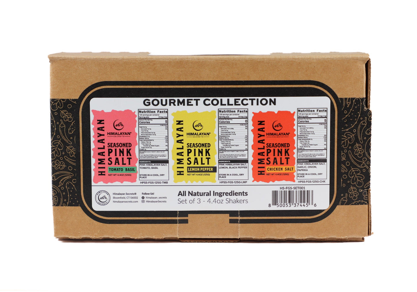 Gourmet Collection Set of 3 - 4.4oz French Glass Shaker - Chicken Salt, Lemon Pepper, Tomato Basil