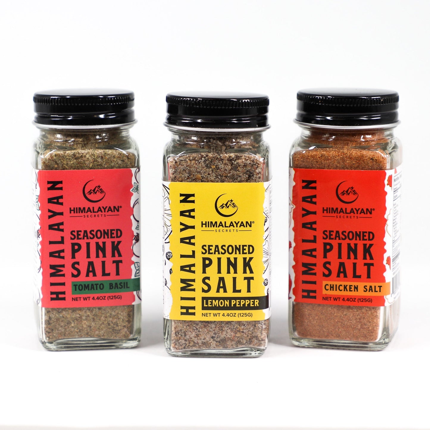 Gourmet Collection Set of 3 - 4.4oz French Glass Shaker - Chicken Salt, Lemon Pepper, Tomato Basil