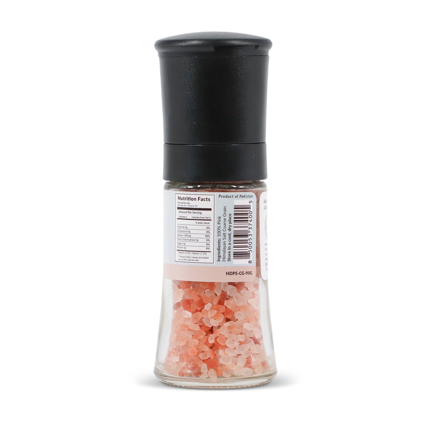 3.17 oz (90g) Himalayan Salt Coarse Grain Glass Grinder - Adjustable Cermic Core