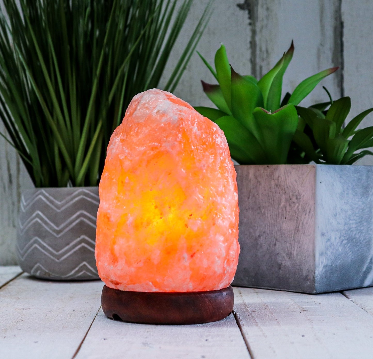 Natural Pink Salt Lamp (3-5 lb) (1.5-2.25 KG) (6-7") w/ Wood Base