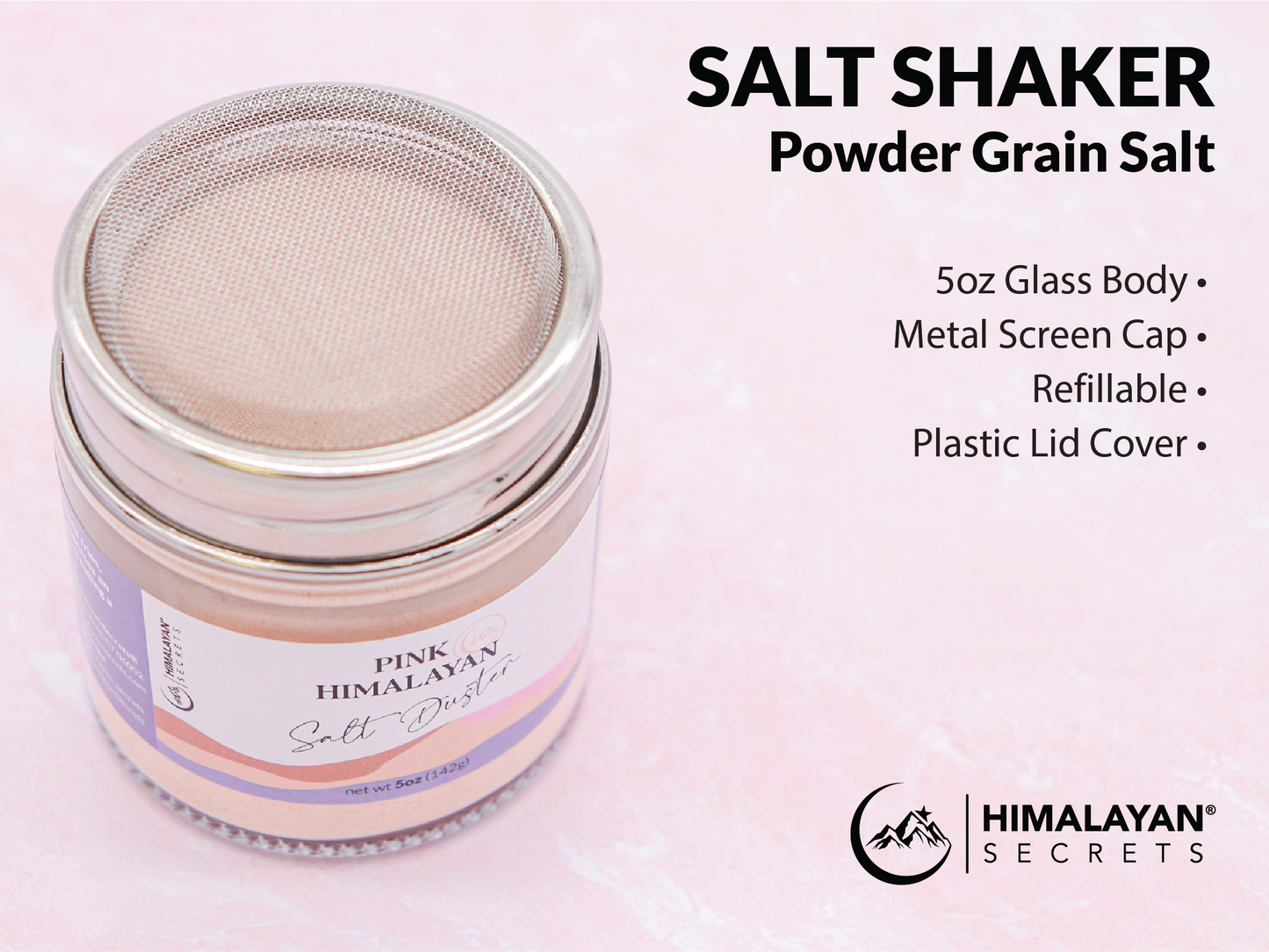 5 oz Himalayan Powder Salt Duster - Screen Shaker Top Glass Body