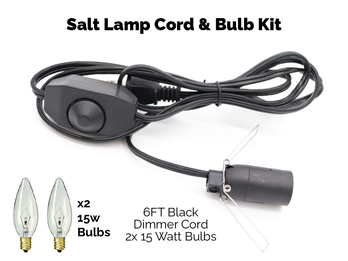 Salt Lamp Cord w/ Dimmer Switch 6FT Black Cord w/ 2x 15W Bulbs Kit
