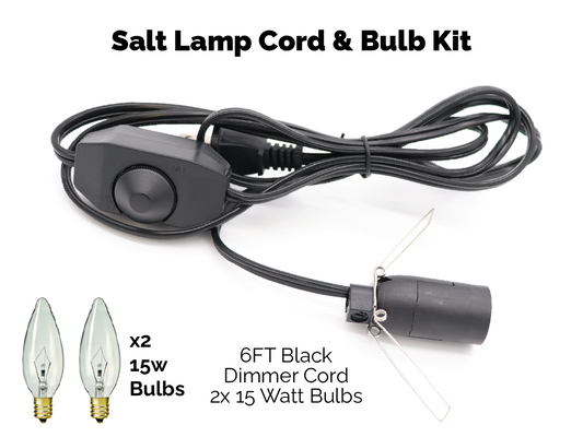 Salt Lamp Cord w/ Dimmer Switch 6FT Black Cord w/ 2x 15W Bulbs Kit