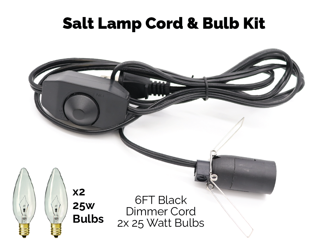Salt Lamp Cord w/ Dimmer Switch 6FT Black Cord w/ 2x 25W Bulbs Kit