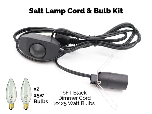 Salt Lamp Cord w/ Dimmer Switch 6FT Black Cord w/ 2x 25W Bulbs Kit