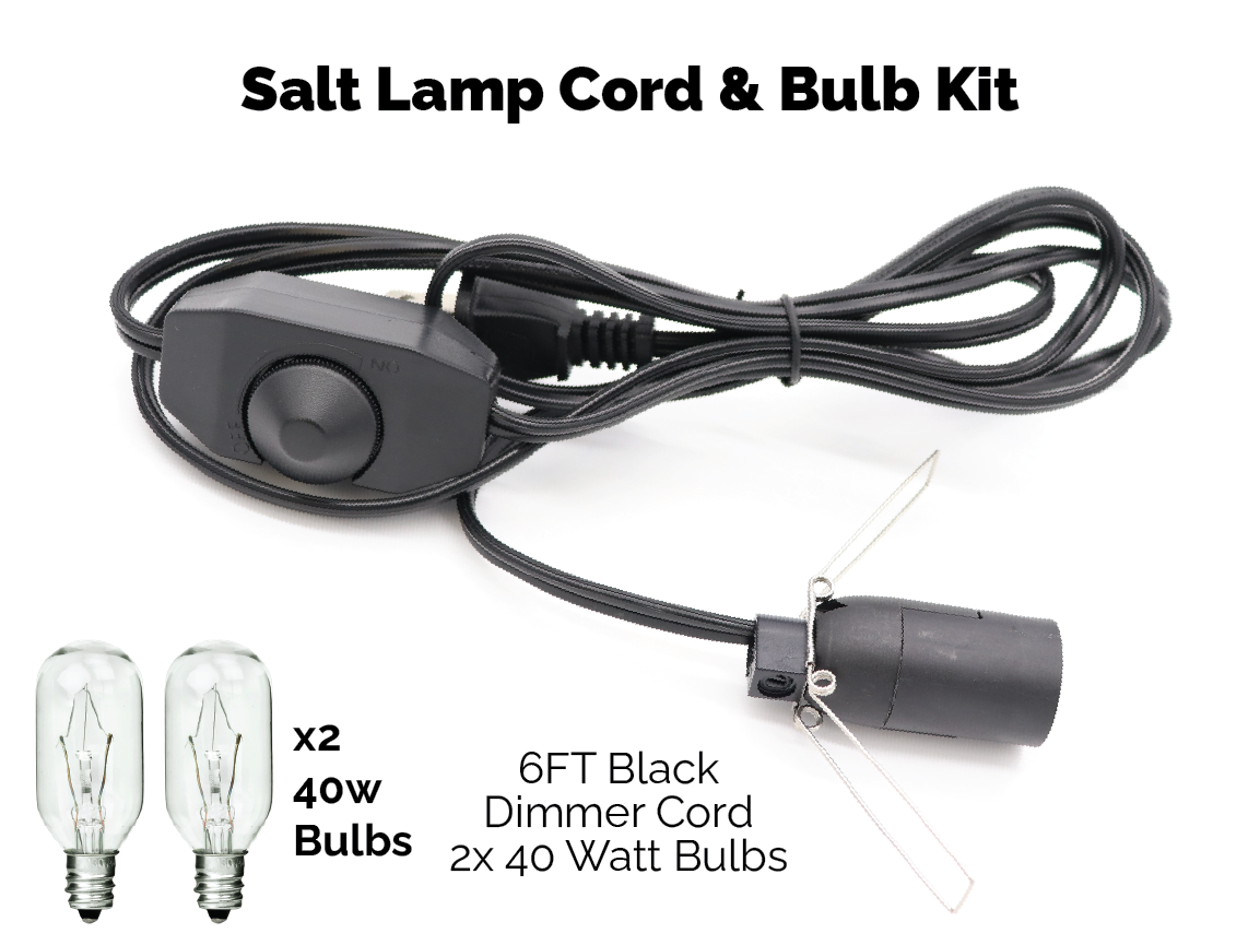 Salt Lamp Cord w/ Dimmer Switch 6FT Black Cord w/ 2x 40W Bulbs Kit