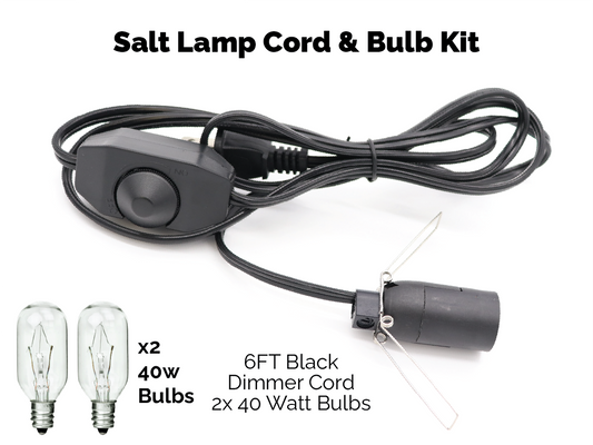 Salt Lamp Cord w/ Dimmer Switch 6FT Black Cord w/ 2x 40W Bulbs Kit