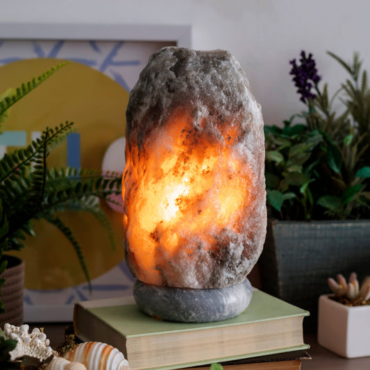 Natural Gray Salt Lamp (9-11 lb) (4-5 KG) (8-9") w/ Gray Marble Base
