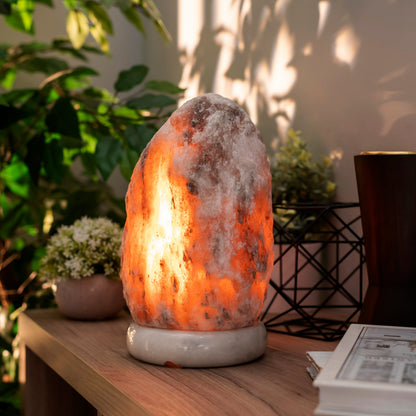 Natural Gray Salt Lamp (12-15 lb) (5.5-7 KG) (10-11") w/ Gray Marble Base