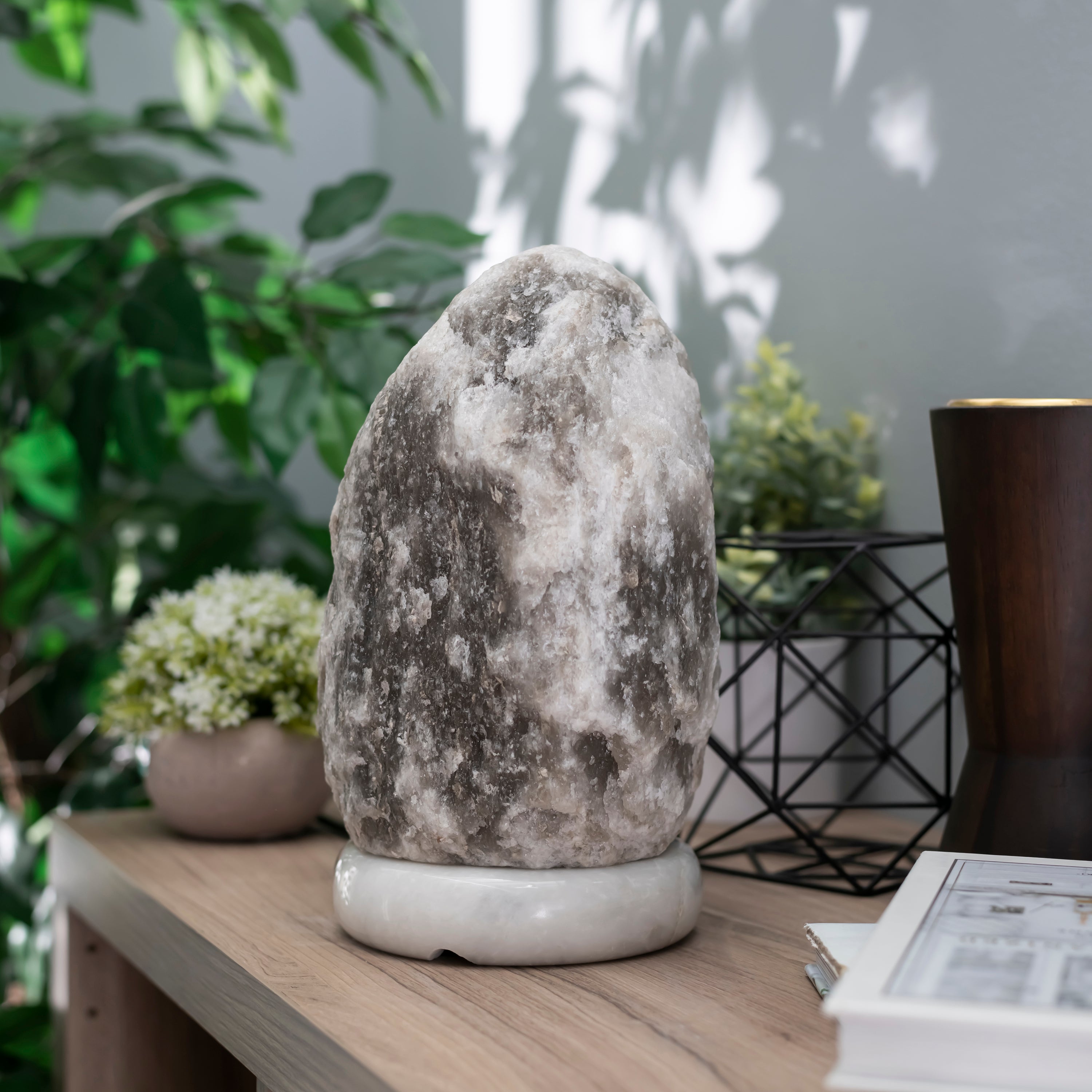 Natural Gray Salt Lamp (12-15 lb) (5.5-7 KG) (10-11") w/ Gray Marble Base