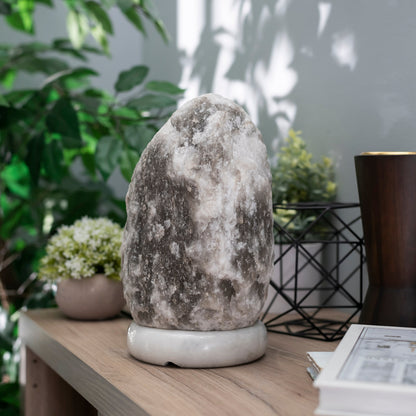 Natural Gray Salt Lamp (12-15 lb) (5.5-7 KG) (10-11") w/ Gray Marble Base