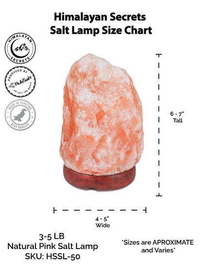 Natural Pink Salt Lamp (3-5 lb) (1.5-2.25 KG) (6-7") w/ Wood Base