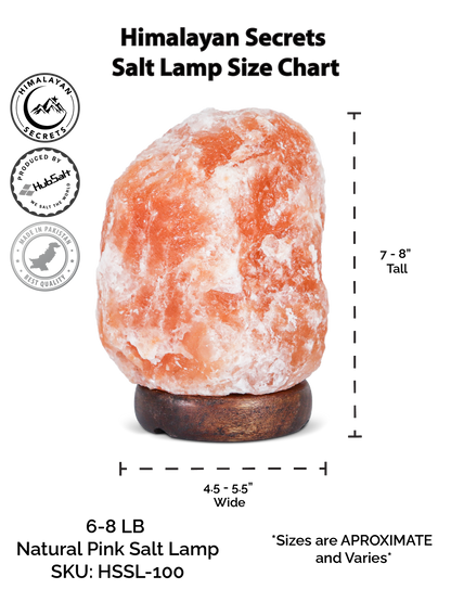 Natural Pink Salt Lamp (6-8 lb) (2.5-3.5 KG) (7-8") w/ Wood Base