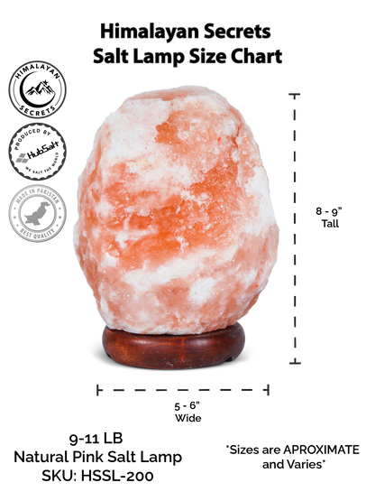 Natural Pink Salt Lamp (9-11 lb) (4-5 KG) (8-9") w/ Wood Base