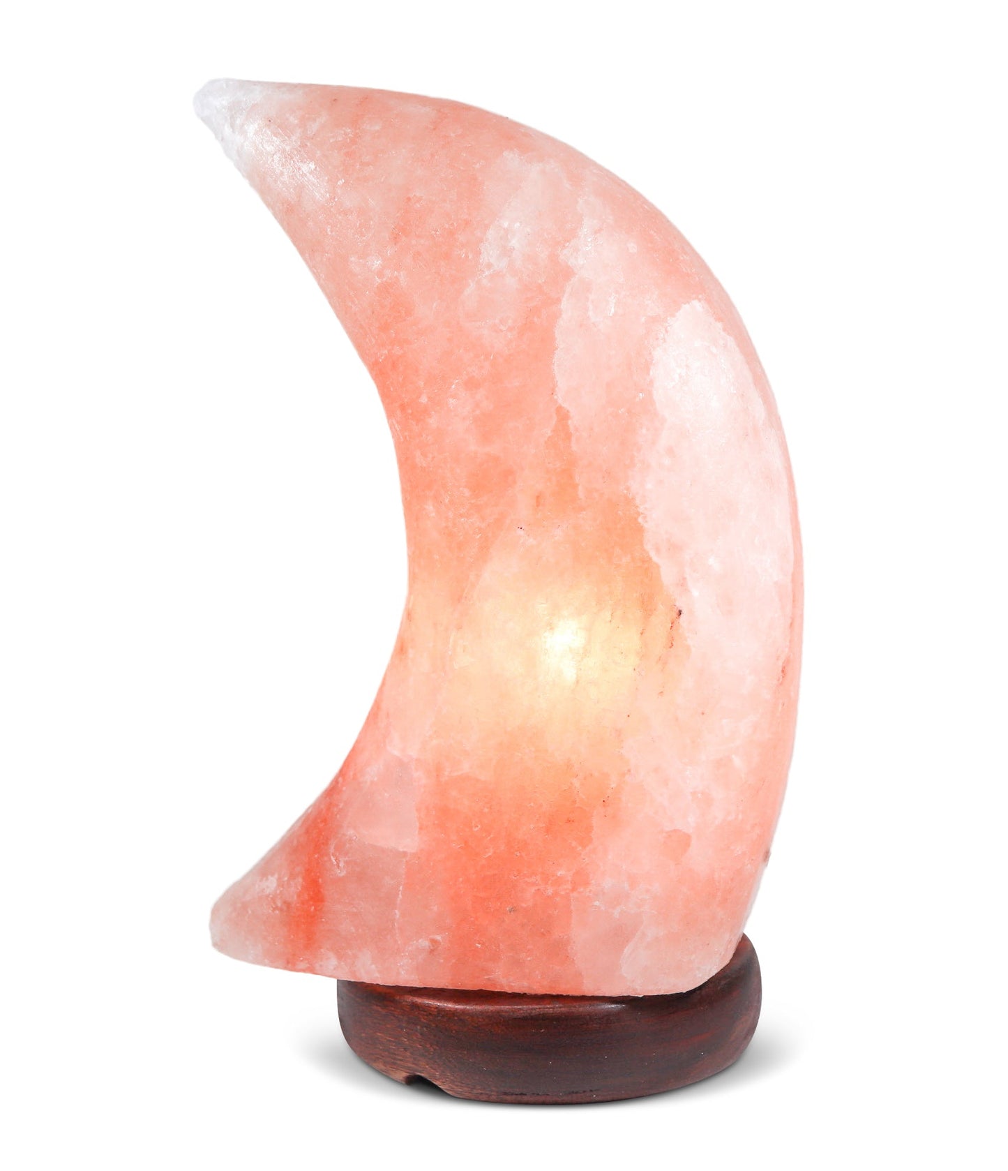 Pink Moon Shape Salt Lamp (5-6 lb) 9" Tall w/ Wood Base