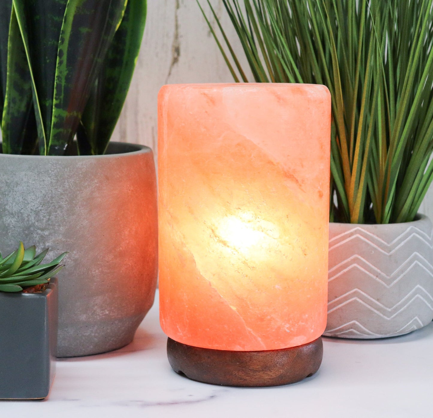 Pink Cylinder Shape Salt Lamp (8-9 lb) 8" Tall w/ Wood Base
