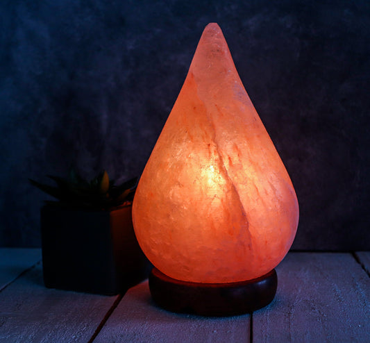 Pink Tear Drop Salt Lamp (4-5 lb) 8" Tall w/ Wood Base