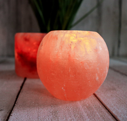 Globe Shape Pink Salt Candle Holder 3.5"