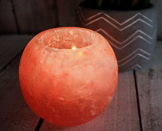 Globe Shape Pink Salt Candle Holder 3.5"
