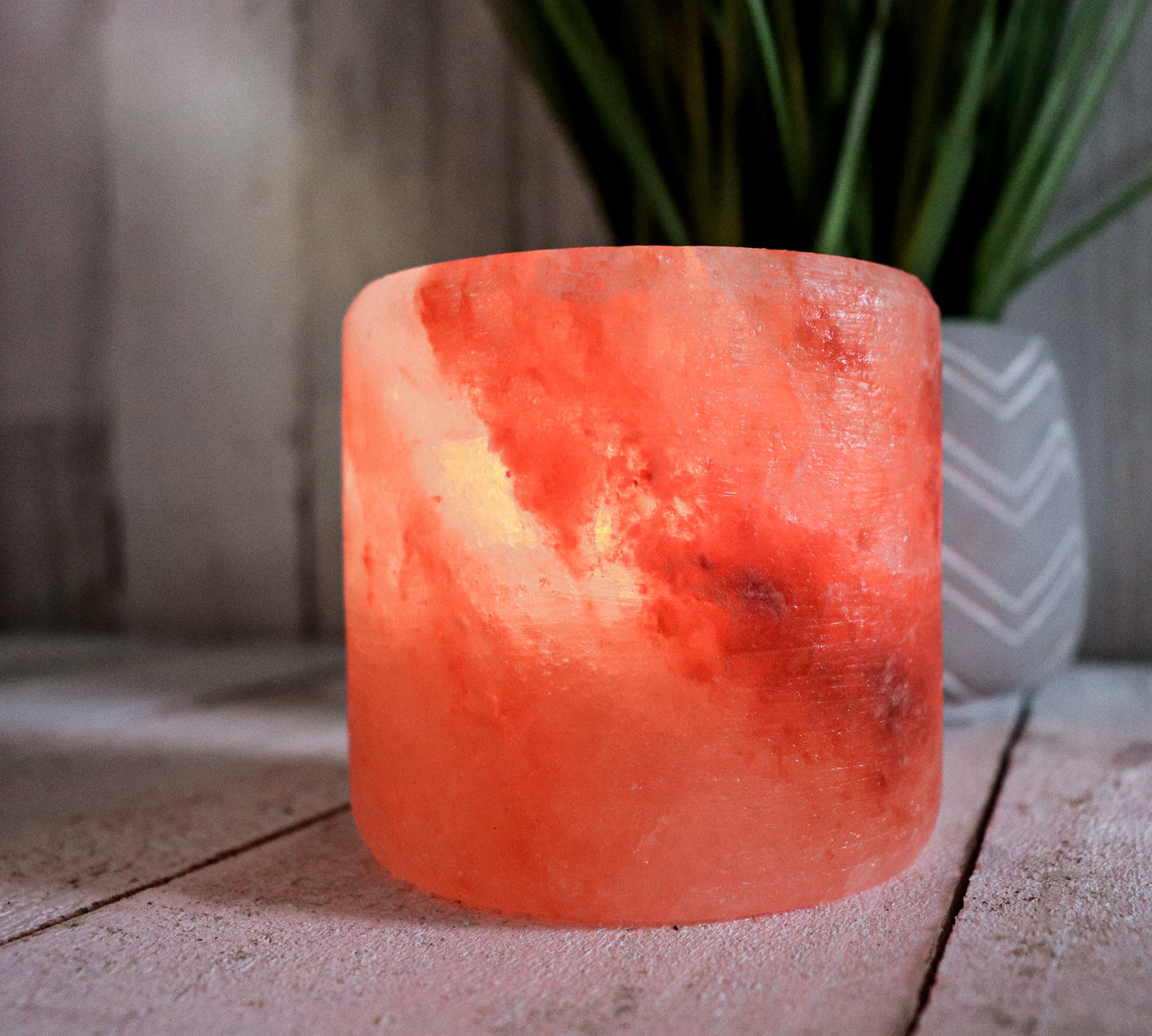 Cylinder Shape Pink Salt Candle Holder 3.5"