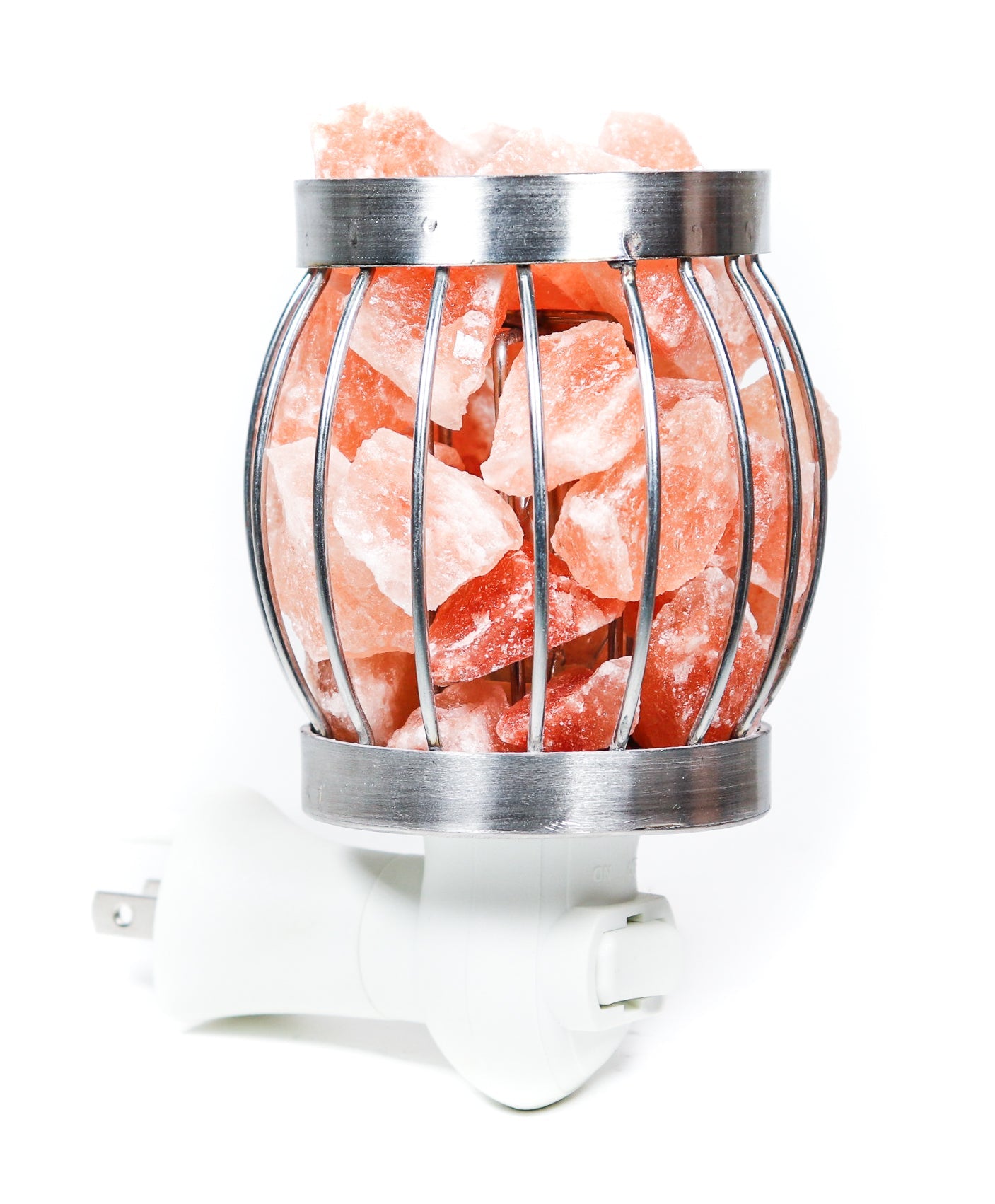 Stainless Steel Basket w/ Pink Salt Rocks Night Light