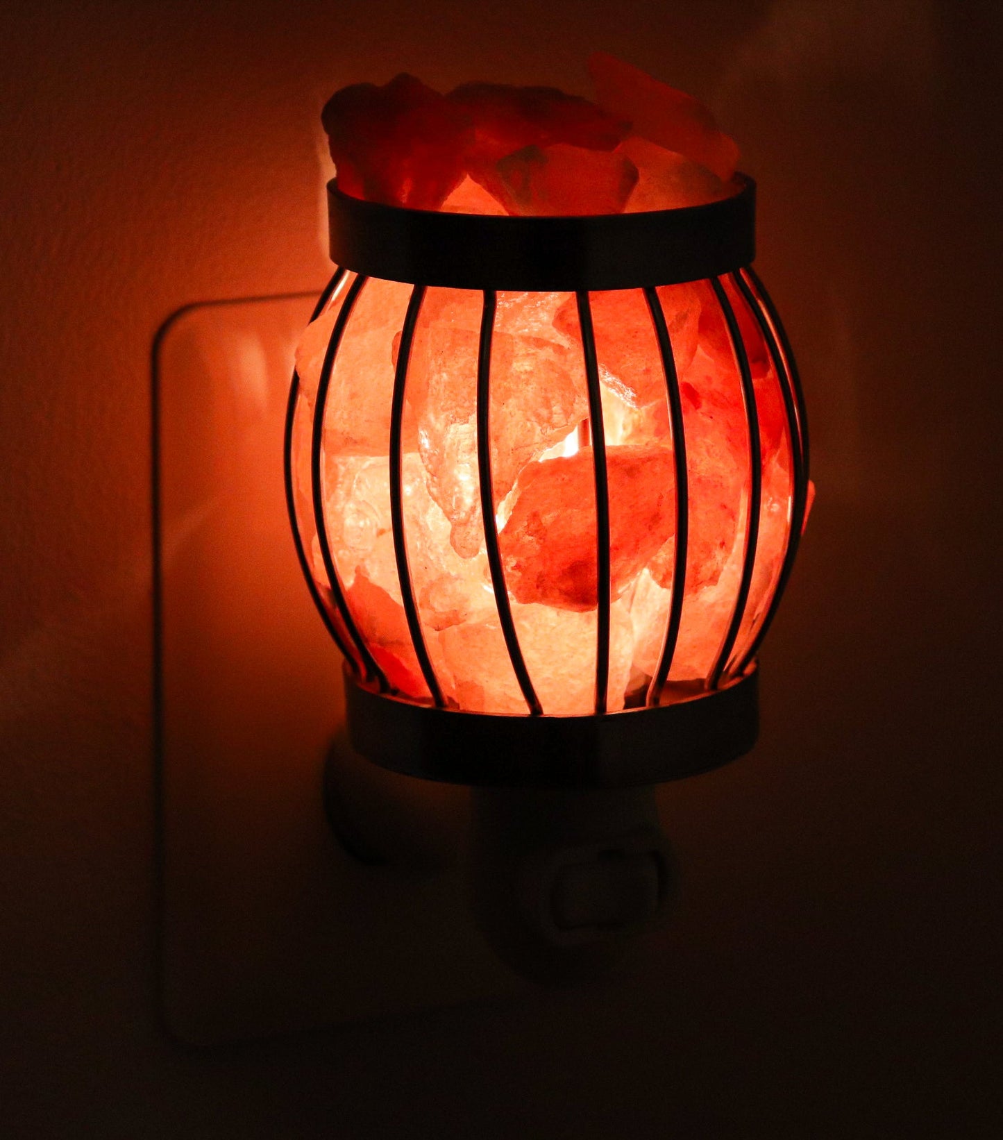 Stainless Steel Basket w/ Pink Salt Rocks Night Light