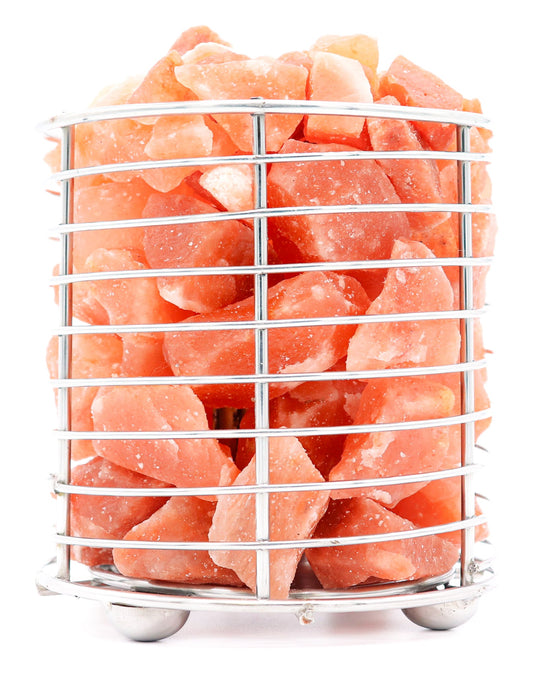 Stainless Steel Round Basket Lamp w/ RED Chunks 6"