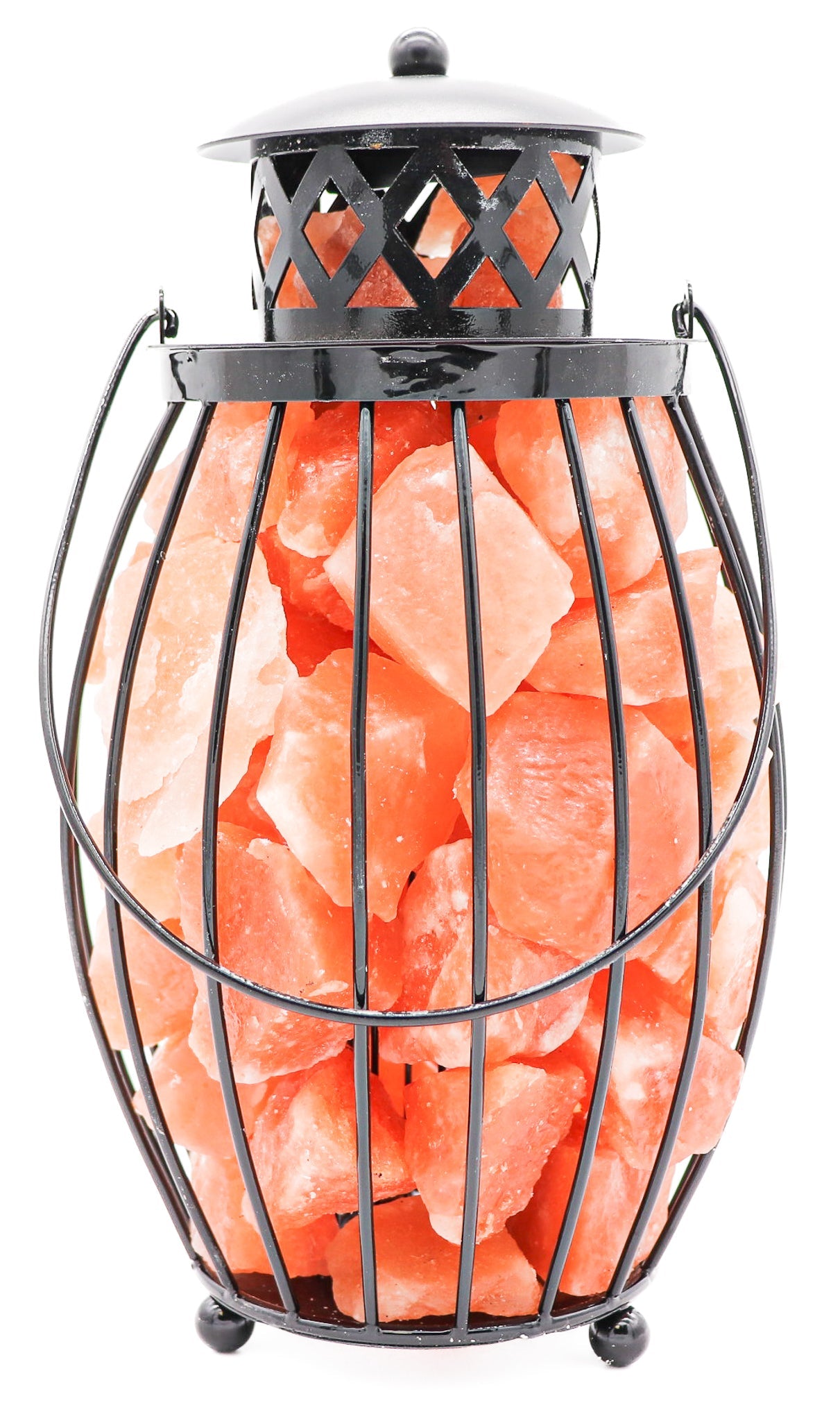 Black Iron Lantern Lamp w/ RED Salt Chunks 10.5"