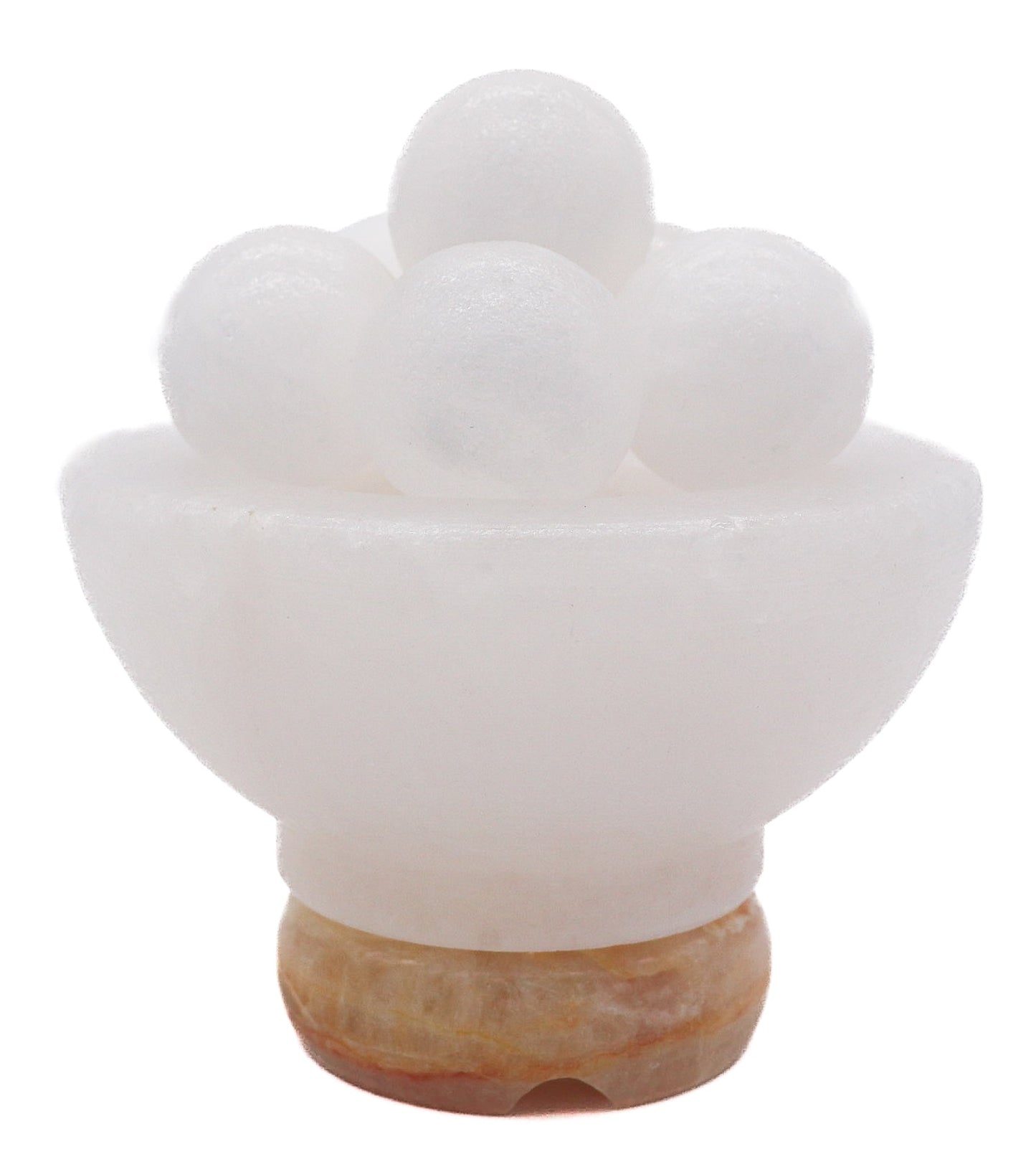 7" White Salt Massage Stone Bowl w/ 6 White Salt Balls (without metal cage) Onyx Marble Base
