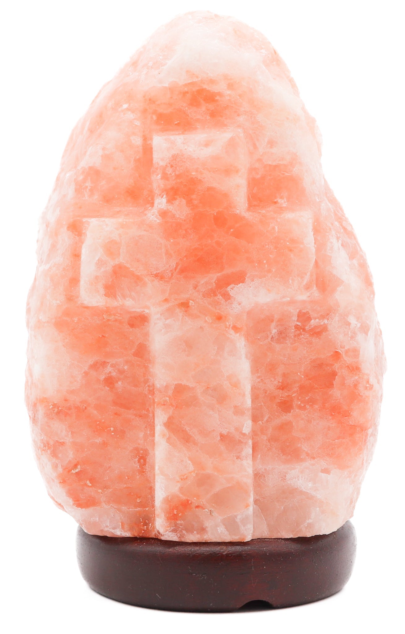 Natural Pink Salt Lamp With Engraved Cross (6-8 lb) (2.5-3.5 KG) (7-8") w/ Wood Base