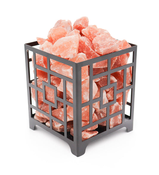 Square Iron Basket Lamp w/ RED Chunks 6"