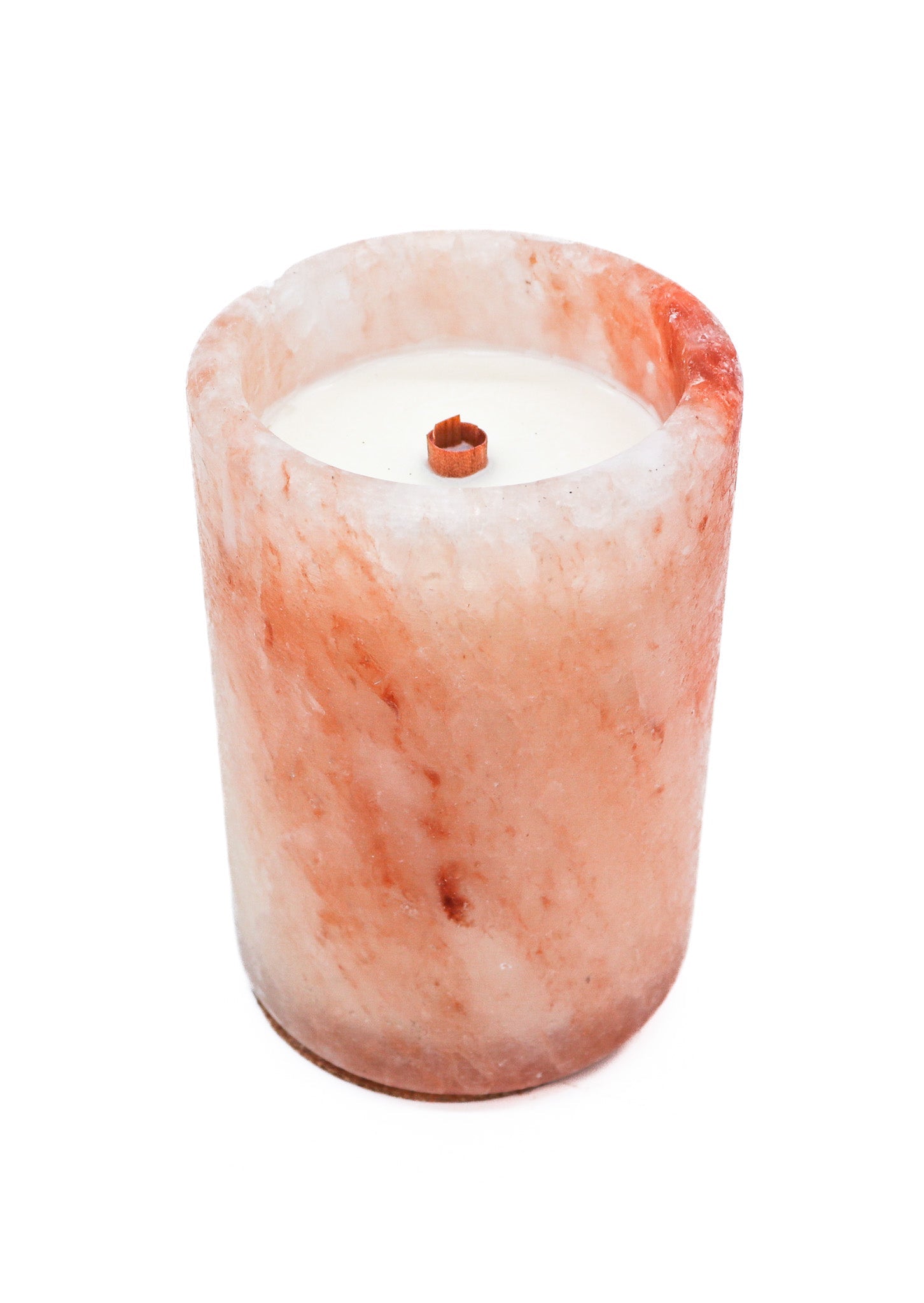 Tall Cylinder Pink Salt Poured Wax Candle Holder 6"