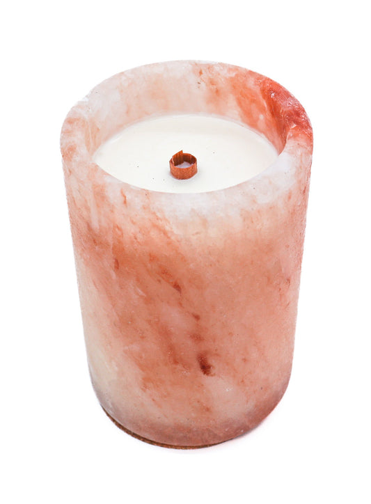 Tall Cylinder Pink Salt Poured Wax Candle Holder 6"