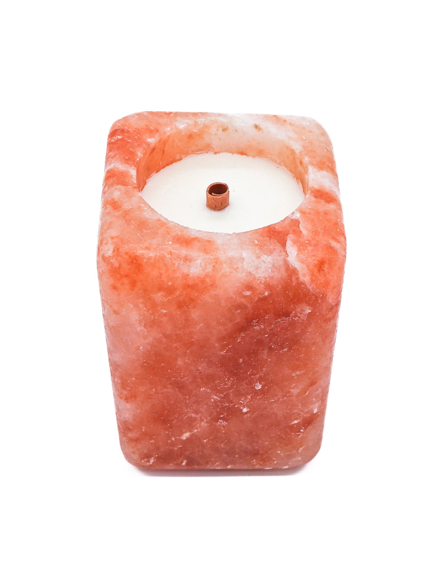Cube Shape Pink Salt Poured Wax Candle Holder 4x6"