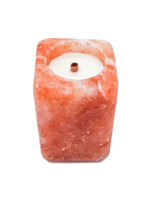 Cube Shape Pink Salt Poured Wax Candle Holder 4x6"